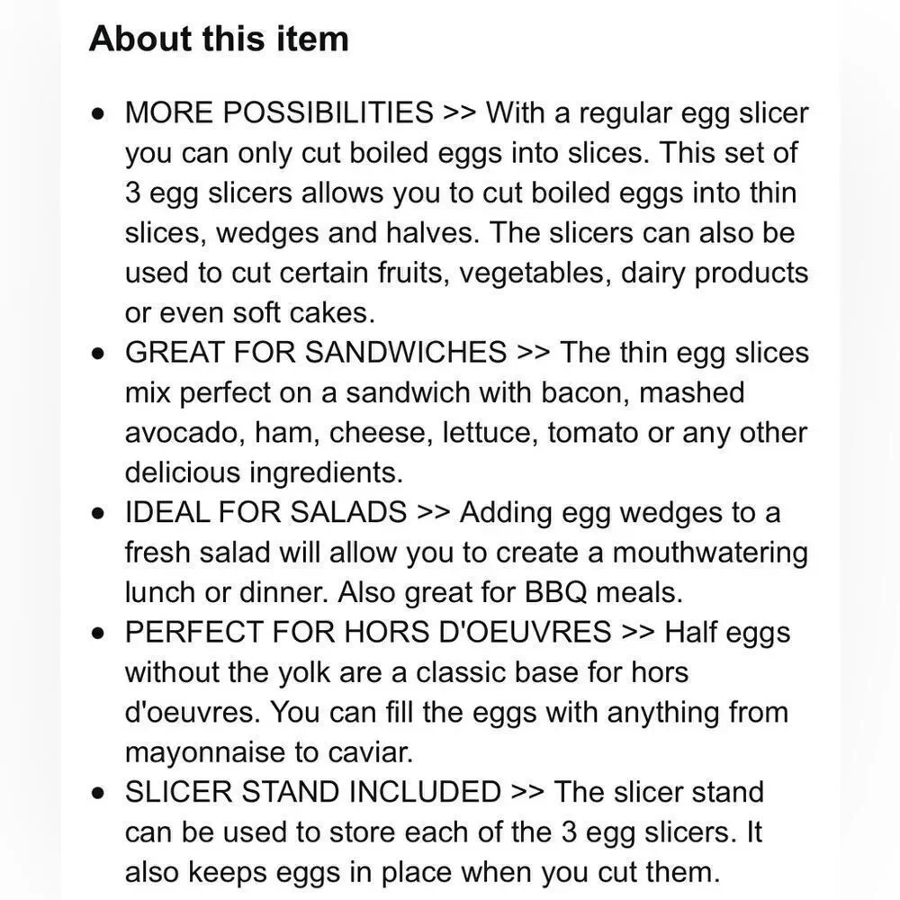 New! Egg Slicer with Three Nesting Cutters (Thin Slices, Wedges & Halves).